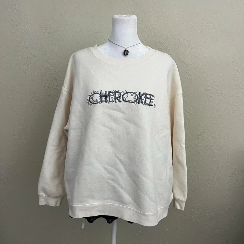 vintage 90s cream cozy cottagecore coquette embroidered logo sweatshirt - Picture 2 of 8